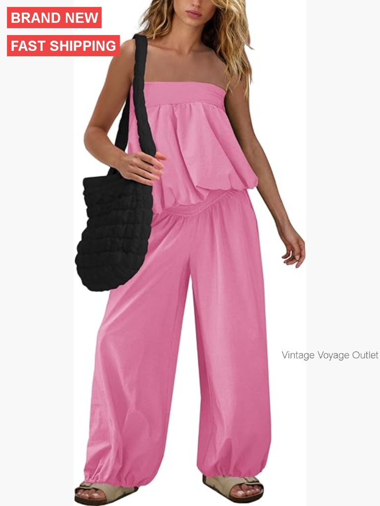 Strapless Tube Top Wide Leg Pants Set Lightweight Summer Outfit